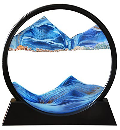 Arthink Moving Sand Art Picture,Liquid Motion 3D Sea Sandscape in Motion Display, Sensory Relaxing Dynamic Sandscapes Flowing Sand Frame Desktop Art Bookshelves Home Office Decoration (7 inch, Blue)