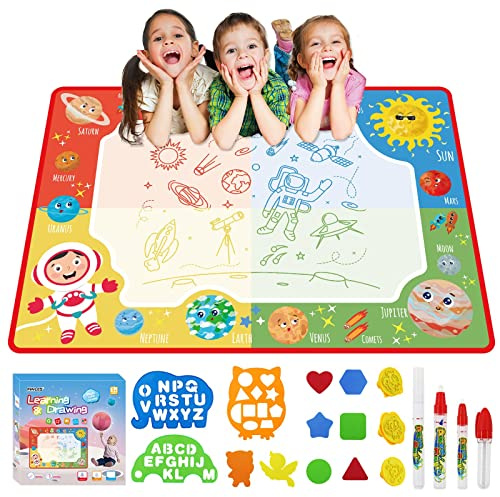 PHYLES Water Doodle Mat 100 x 70 cm, Magic Doodle Painting Mat with Water Pen, Water Painting Mat Toy from 3 Years Boy Girl Gifts for Children Baby