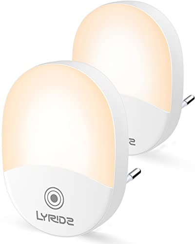 Lyridz Nachtlicht Steckdose mit Dämmerungssensor, 2 Stück Nachtlicht Kinder mit Dämmerungssensor, Warmweiß Helligkeit Einstellbarmit Berührungssensitives LED Lampe, Treppe Flur Schlafzimmer Toilett