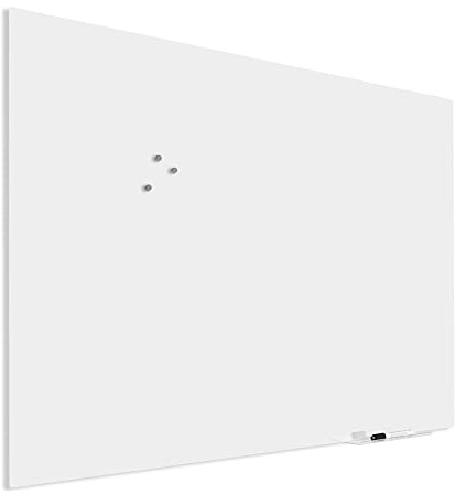 IVOL Design Tableau en verre de qualité supérieure - 100 x 150 cm - Blanc - Tableau blanc magnétique et tableau en verre - Mural magnétique avec montage - Grand tableau magnétique en verre sans cadre