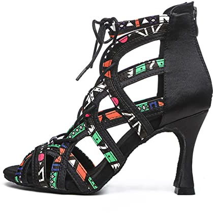 RUYBOZRY Stivali da Ballo Latino Americano Donna con Punta Aperta con Tacco Scarpe Ballo Salsa da Salon Scarpe Danza Tacchi,Modello YCL523