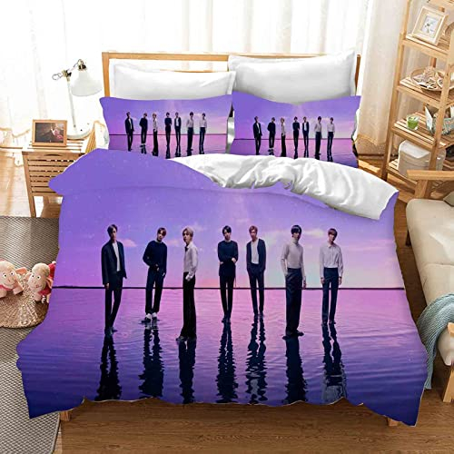 QROXY BTS Bangtan Boys Bettwäsche-Sets Mit Kissenbezügen,3D Bettwäsche 100% Mikrofaser,Dick Und Weich,Geeignet Für Jungen Und Mädchen (1,Single 135×200CM)
