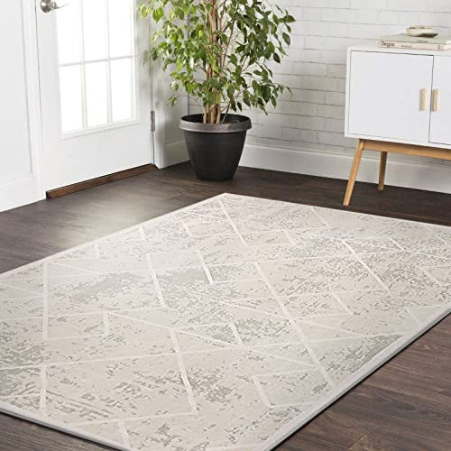 Leesentec Teppich Wonzimmer Teppiche Schoafzimmer Geermetrische Moderner Absttakter Anti-Rutsch Kurzfloriger Beige Große Weiß Teppiche (Elfenbeinweiß, 120 * 160cm)