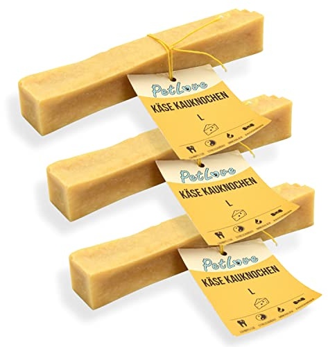 PetLove Hartkäse für Hunde • 100% natürlicher Kauknochen aus Käse • Kaukäse Hund • Kauspaß & Zahnpflege • Ideal für unterwegs • 3er Pack • Größe L: 80-110g