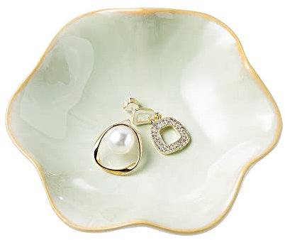 BEUNAIZER Bandeja para joyas, plato para anillos, bandeja de cerámica para abalorios, cuenco para llaves, plato decorativo, para amigos, hermanas, hija, madre (verde claro)