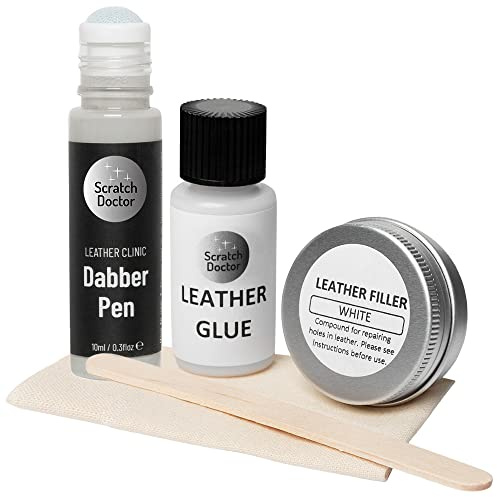 Scratch Doctor Compact Leather Repair Kit Patch, Fill, Glue & Recolour Scratches, Tears, Holes in Leather Furniture, Sofas, Car Seats (Light Grey)