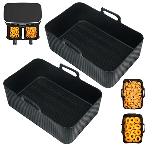 BYKITCHEN Silicone Air Fryer Liners for Ninja Dual 9.5L/Tower/Russell Hobbs 9L/Salter/Breville Halo Flexi Air Fryer Basket, Large Airfryer Accessories/Trays for Ninja AF451UK/AF400UK & Other 2 Drawers