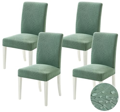 MIULEE Stuhlhussen 4er Set Universal Stretch Stuhlbezug,Abnehmbarer Wasserdichter Elastische Modern Stuhlbezüge Bezug Küche Wohnzimmer Bankett Familie Hochzeit Party Stuhlhusse,Graugrün