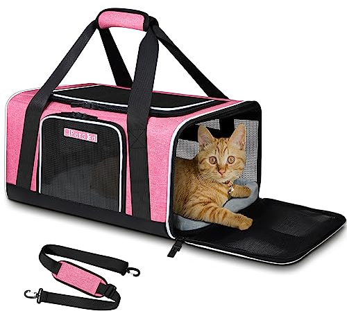 Petskd Haustier-Tragetasche, 43x33x24.9 cm, Southwest Airline genehmigt, Haustier-Reisetasche für kleine Katzen und Hunde, Hundetragetasche mit Sicherheitsverschluss, Reißverschluss (Pink)