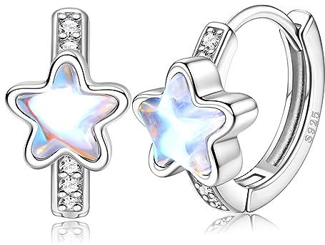 KRFY 925 Silber Ohrringe Creolen für Mädchen Damen Rosa Liebe Herz Stern Zirkonia Mondstein Schläfer Klein Creolen für Kinder Winzige Niedliche Huggie Ohrringe Hypoallergene Schmuck