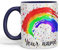 Vixar Personalised with Your Text Rainbow Watercolour Art Coloured Ceramic Mug Cup Gift 330ml 11oz Custom Work Office Tea Coffee (O1) (Navy)