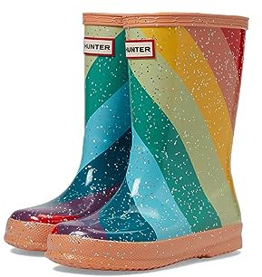 Hunter Primi stivali da pioggia classici con strisce diagonali giganti glitter unisex, Optimistic Orange, 5 Little Kid
