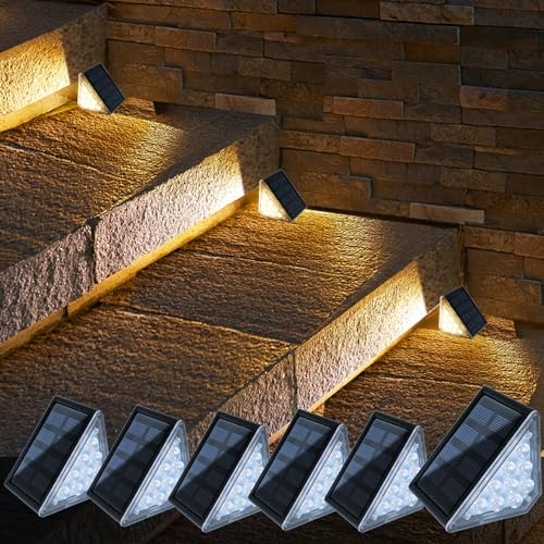CILIENG LED Luci Solari per Esterni, IP67 Impermeabile LED Solare Lampada da Scala Bianca Calda 3000K, Illuminazione Scale per Cortile, Giardino, 6 pezzi