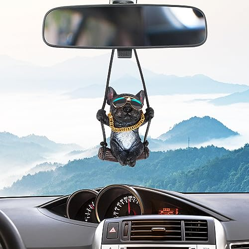 Auto-Zubehör zum Aufhängen, Auto Rückspiegel Anhänger Autodekoration Lustige Autospiegel Anhänger Männer- und Damenzubehör kreative Bulldogge Nette Innen Dekoration (Schwarz)