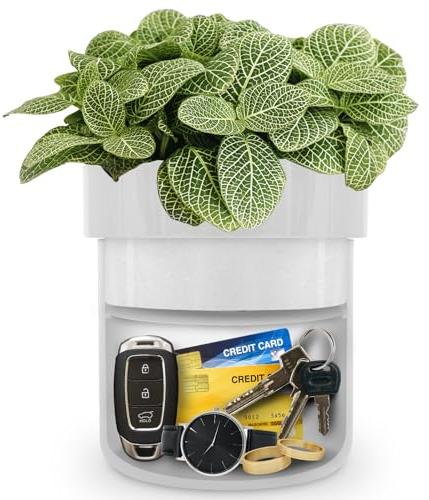 ISLANDSAFE Diversion Safe, Secret Hidden Key Safe Lock Box, Flower Pot Key Holder for Outdoor, Garden, Home, Office, Yard Hiding Vault Cash, Plants Not Include (White)