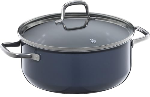 WMF Fusiontec Essential - Cacerola grande (24 cm, tapa de cristal, 4,4 L, cerámica de alta tecnología, resistente a los arañazos, sin revestimiento), color azul oscuro