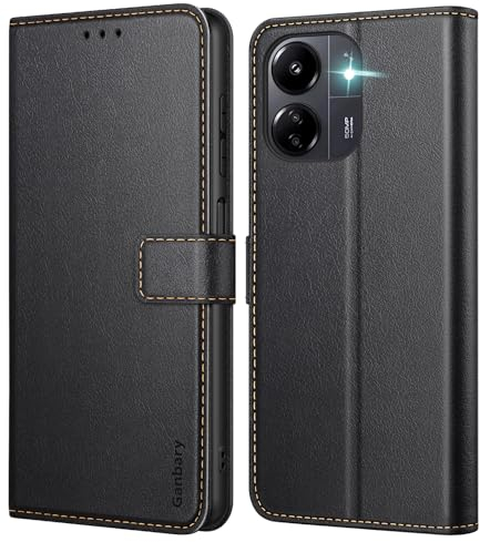 Ganbary Funda Compatible con Xiaomi Redmi 13C/ Poco C65, Funda Tapa Libro Movil Carcasa PU Cuero Funda para Xiaomi Redmi 13C/ Poco C65 [Protección Completa] [Ranura Tarjeta][Función Soporte], Negro