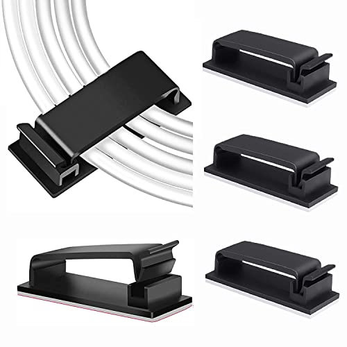 Adhesive Cable Management Wire Clip, 20Pcs Cable Organizer Clip for Home, Office Computer, TV and Multi Cords Holder Under Desk(Black)