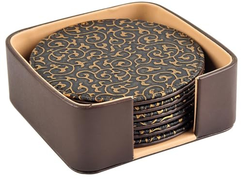 6 Stücke Untersetzer Gläser Leder Glasuntersetzer Braun Getränkeuntersetzer für Gläser Coffee Bar Couch-Untersetzer, mit Untersetzer Halter