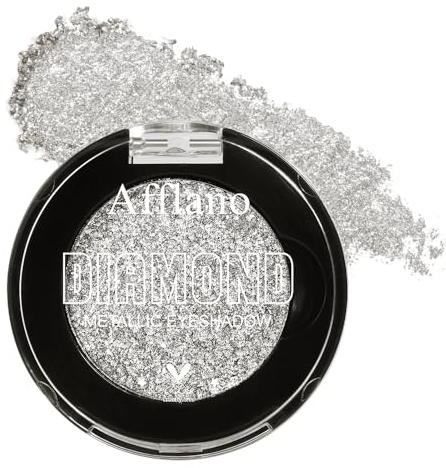 Afflano Palette di Ombretti Argento Glitter Super Pigmentato, Shimmer Silver Eyeshadow Palette Singoli, Look Occhi Neutro Sfumabile a Lunga Durata, Tutte Le Pelli Scintillio Metallico Trucco Occhi