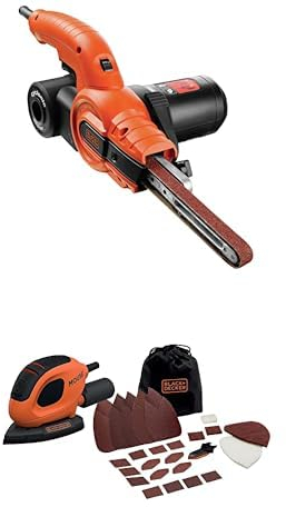 Bundle of Black+Decker Bandschleifer KA900E mit Absaugung + Dreieckschleifer Exzenerschleifer - 55 Watt, Schleifplatte 133 x 95 mm