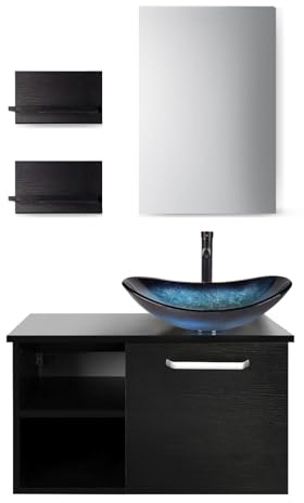 ZealWe Badmöbel Set Waschbecken Waschtisch mit Unterschrank Waschbeckenunterschrank und Spiegel, Badezimmermöbel mit Badezimmerschrank hängend, Wandregal, Aufsatz-Waschbecken(Blau)