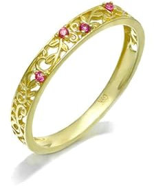 Stfery Frauen Ring Gold 585 Ring für Frauen Rund Korund Ringe Damen Nickelfrei