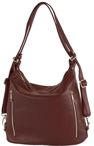 modamoda de T249 Damen Rucksack Schultertasche 2 in 1 aus Leder handmade in Italy, Farbe:Bordeauxrot