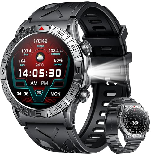 Smartwatch Hombre Reloj Inteligente Deportivo: 1.43 AMOLED Smart Watch con Llamadas Pulsometro Tensiometro Podometro Brujula Barometro Linterna Pulsera de Actividad Impermeable para Android iPhone