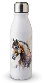 MAXIKIWI Bouteille d'eau à paroi unique avec bouchon à vis, aluminium léger non isolé, sans BPA, anti-fuite – Aquarelle cheval – 500 ml