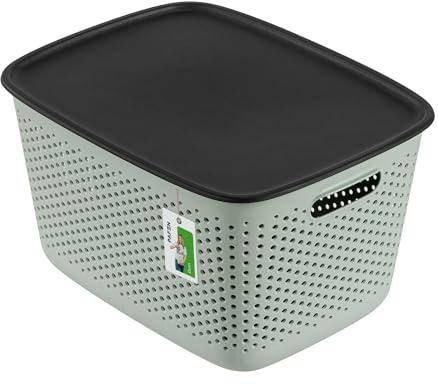 Aufbewahrungsbox 17l mit deckel - 39,5 x 29,5 x 22 cm - Aufbewahrungskorb Behälter aus Kunststoff BPA Free Körbe zur Aufbewahrung Aufbewahrungsbox Luftzirkulationssystem Stapelbox Kiste, Grün