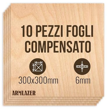 ARMLAZER Contreplaqué 300 x 300 x 6 mm, 10 pièces, panneaux en bois, pyrographie, planche modèle maison, bricolage fait à la main, feuilles de bois pour coupe