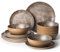 La Joventino Melamin-Geschirr-Set in Oliva-Holzoptik, Speiseteller und Schüssel-Set für 6 Personen, perfektes Picknick-Set, stilvolles und langlebiges Tafelservice, 18-teilig