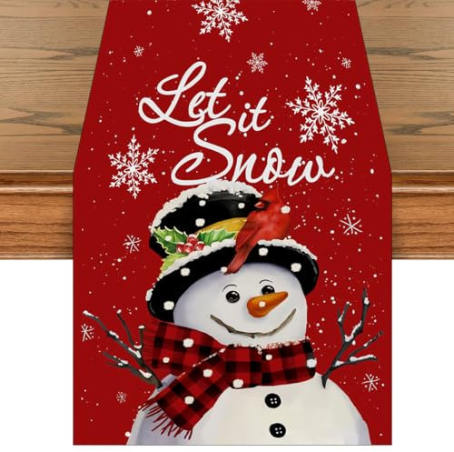 Weihnachtsdeko Tisch Tischläufer, Mode Schneemann Weihnachten Tischläufer, Saisonnal Winter Küche Tisch Dekoration Drinnen Urlaub Party Dekor (40x180 cm)