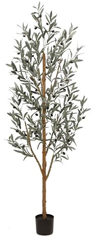Artificial Olive Tree 7FT Tall Faux Olive Silk Plant, Artificial Plants Home Office Decor Indoor Fake Potted Tree with Natural Wood Trunk and Lifelike Fruits Housewarming Gift