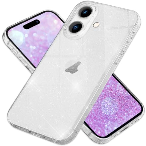 NALIA Glitzerhülle für iPhone 16 - Funkelndes Silikon Case - DAZZLIN (Transparent & Stoßfest) - Marke aus Berlin, Farbe:Transparent