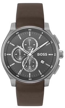BOSS Chronograph Quarz Uhr für Herren Kollektion Peak 2.0 mit Graues Lederarmband - 1514187