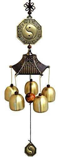Wall Art Feng Shui Windspiele, Yin-Yang-Klatsch-Windspiele, klassischer Vintage-China-Stil, Hängedekoration, 5 Glocken, Fenster- und Gartendekoration, Messing Bedroom Decor