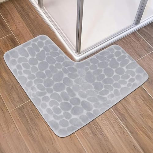 Tapis de bain à texture en marques en L 31,5x31,5 pouces Chapeau de douche absorbant Tapis de baignoire souple non glissée Machine de salle de bain lavable Matte de salle de bain minimaliste, tapis d