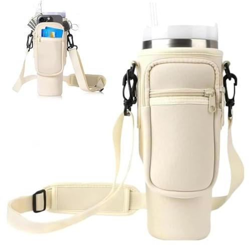 Stanley Cup Bag, Water Bottle Holder with Clouds Straw Cover for 40oz Stanley Cup, Pouch with Adjustable Strap Bollus with Straw Cover & Carabiner for Stanley Cup Accessories
