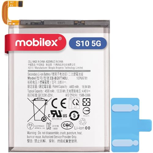 MOBILEX® Batteria per Samsung Galaxy S10 5G (EB-BG977ABU) | Ricambio interno | 4500mAh - OEM | Capacità originale