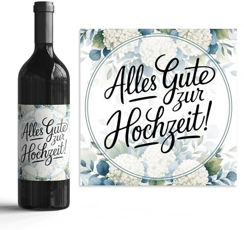 Alles Gute zur Hochzeit - Flaschenaufkleber 6er Set selbstklebend - Ideal für Wein & Sektflaschen - Perfekte Ehe Hochzeitstag