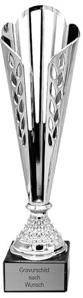 pokal-fabrik.de - Pokal mit Gravur Wunschtext groß in Silber - personalisiertes Geschenk/Auszeichnung - 36,5 cm inkl. Marmorsockel - Geschenk-Trophäe | Pokal Kinder