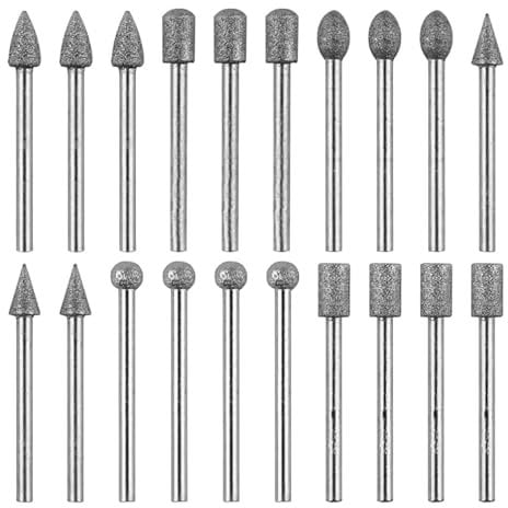 20 Pcs Diamond Grinding Drill Bit for Dremel Carving Bits Set Rotary Burr Sanding Tool Accessories Stone Wood Carving Kit 3MM for Shank Stone Glass Ceramics Grinding Sharpener Polishing Engravin