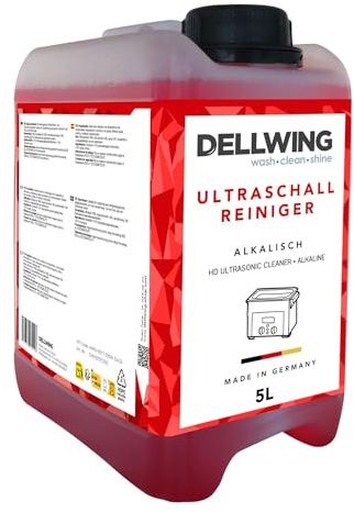Dellwing Ultraschallreiniger 5 l, alkalisches Reinigungsmittel für Autoteile, Vergaser-Reiniger,Made in Germany
