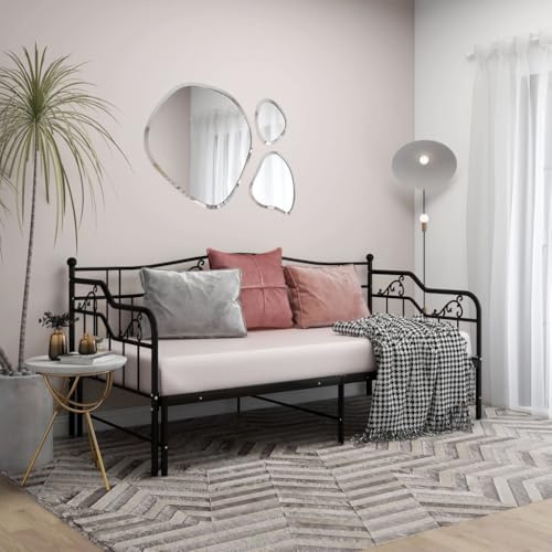 HaoChrymec Ausziehbares Sofabett aus Metall Schwarz, Multifunktional als Tagesbett und Einzelbett, schlafsofa, polsterbett, Für Gästezimmer, 90x200 cm