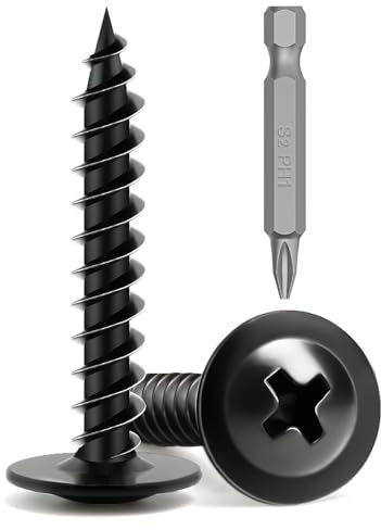 Boltmax 100 Stück M3x20mm Holzschrauben, Tellerkopfschrauben mit PH-Antrieb Bit, Blechschrauben Kohlenstoffstahl 8.8, Schwarze Schrauben für Akustikpaneele, Spanplatten und Holz