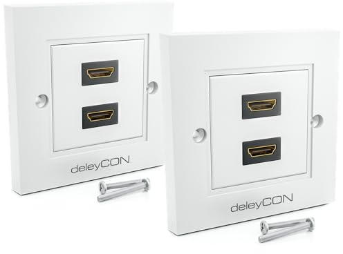 deleyCON HDMI Dose Wanddose 2x Port Unterputz eARC 4K/8K, 2 Stück - Weiß | Unterputz Montage, High Speed, Full HD Support, für TV, PS5, Soundbar, Dolby, HiFi, 80x80mm