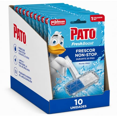 Pato Fresh Boost Colgador WC Marine Wave, Limpia, Refresca y Perfuma el Inodoro, Frescor Intenso, Pack 10 Colgadores