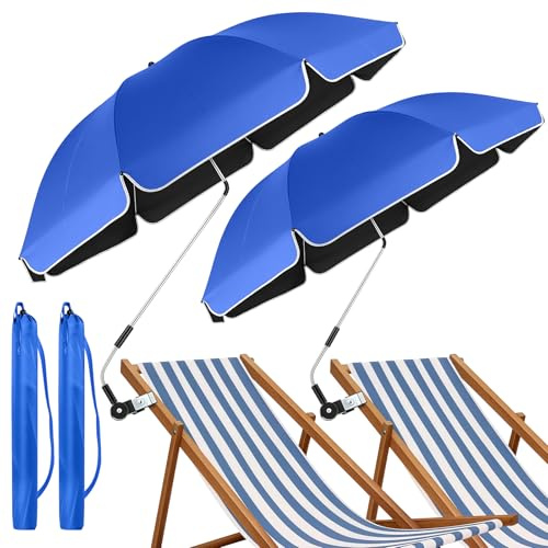 WingFly 2 Pack Beach Chair Umbrella with Clamp, UPF50+ Canopy Umbrella with clip, 360°Adjustable Portable Outdoor Wheelchair, Patio, Golf Carts,Camping(Not Include Chair) (royal blue)